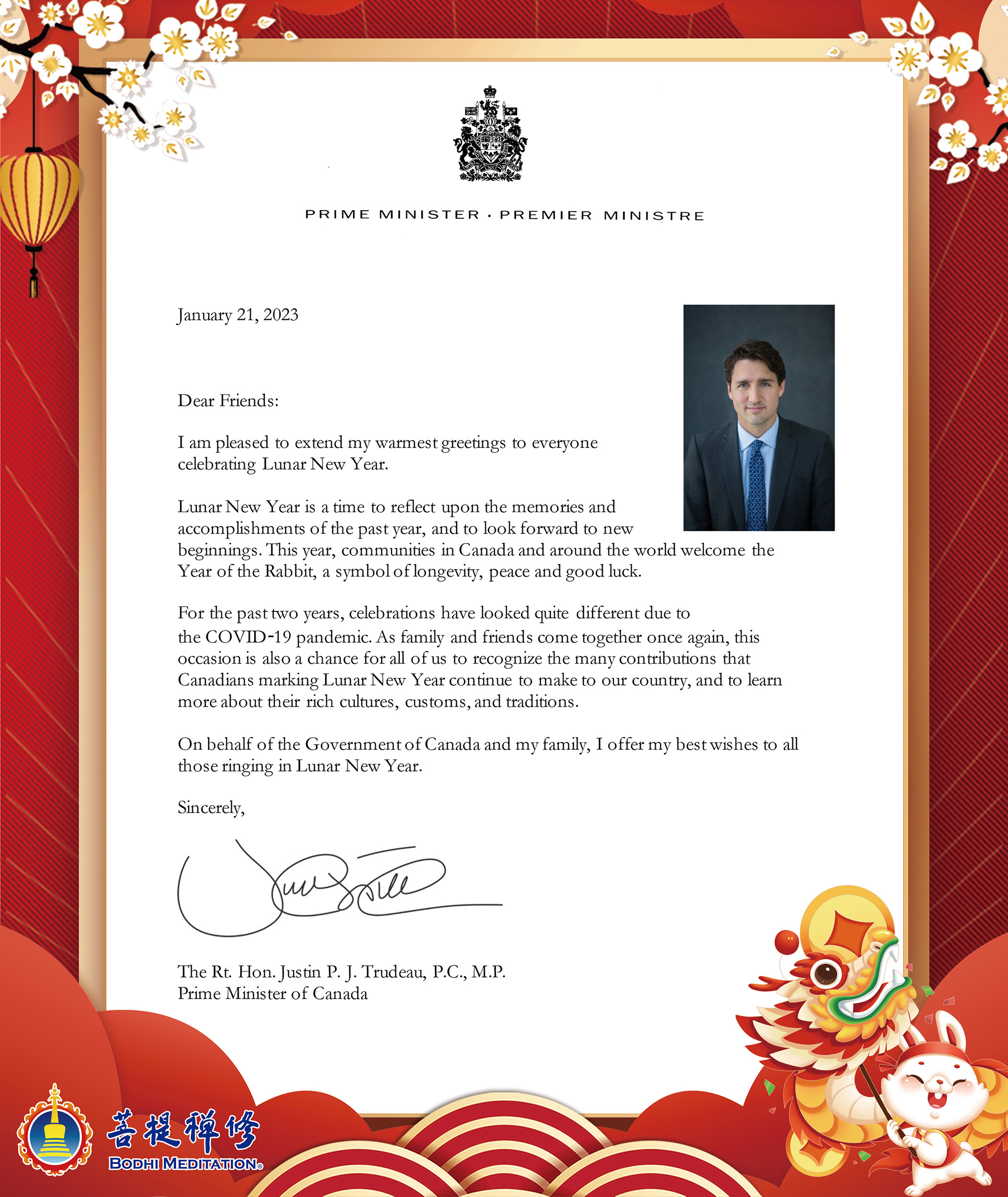 The Prime Minister, Premier and Mayor Extend Warmest Wishes for